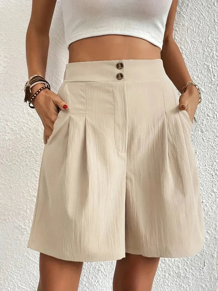 Kvinnors Linneshorts Hög Midja Lätt Linne 8