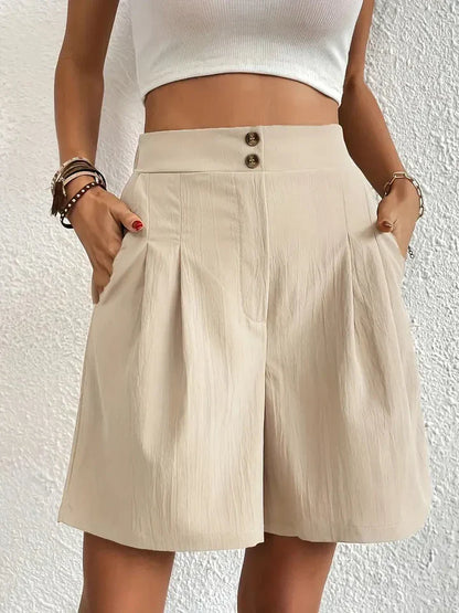 Kvinnors Linneshorts Hög Midja Lätt Linne 8