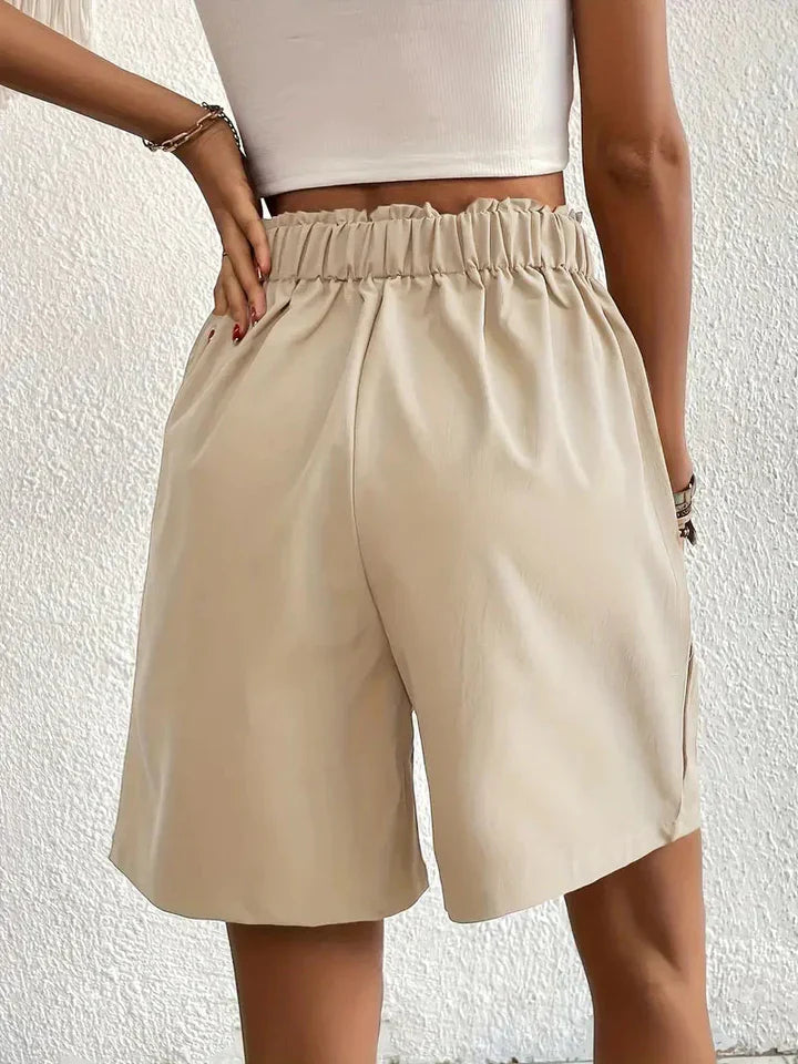 Kvinnors Linneshorts Hög Midja Lätt Linne 3