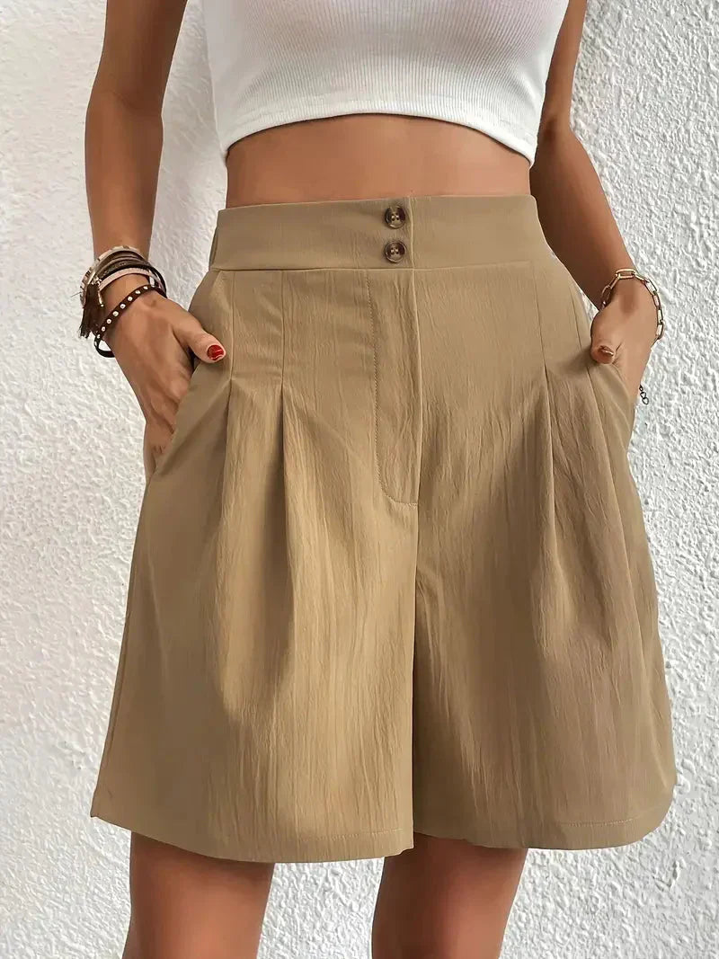 Kvinnors Linneshorts Hög Midja Lätt Linne 9