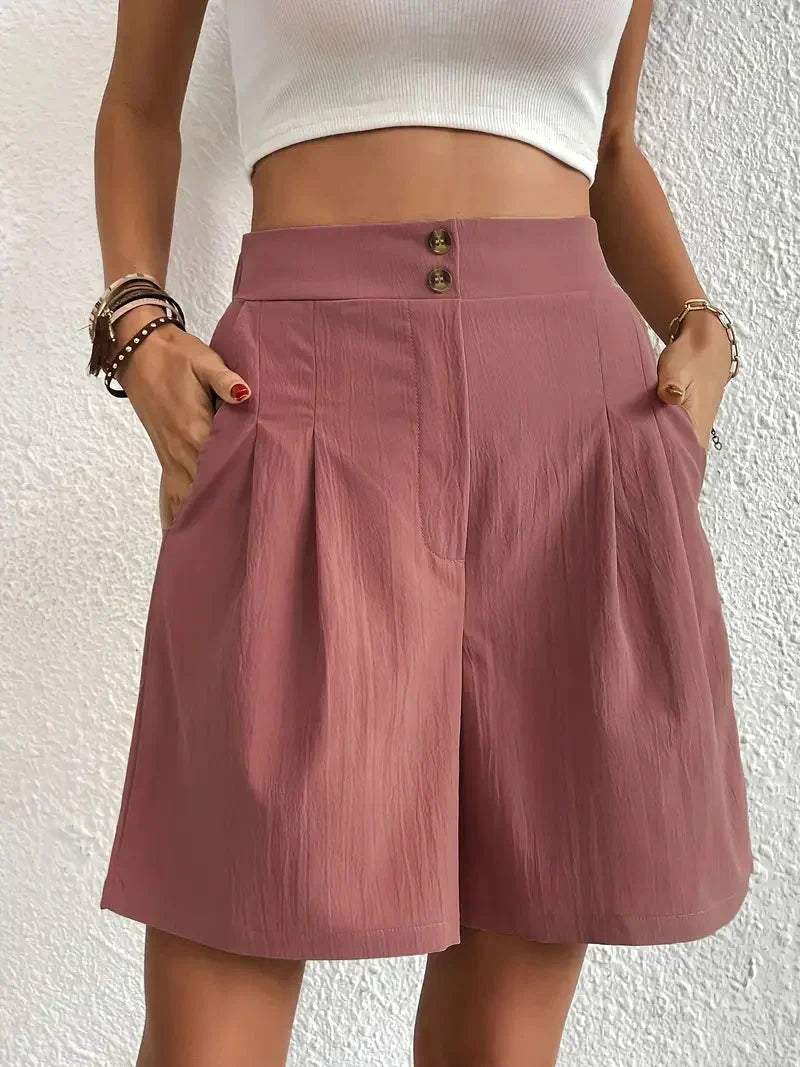 Kvinnors Linneshorts Hög Midja Lätt Linne 10