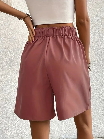 Kvinnors Linneshorts Hög Midja Lätt Linne 5