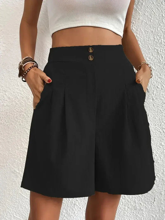 Kvinnors Linneshorts Hög Midja Lätt Linne 1