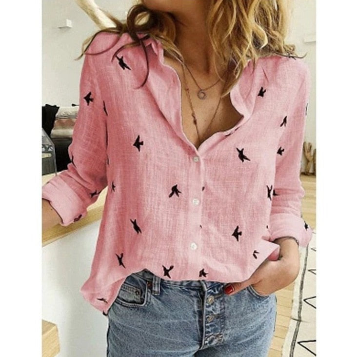 Dam Blus Långärmad med Knappdetaljer Mjuk Polyester-1
