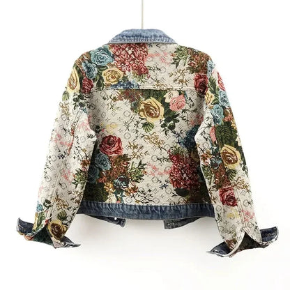 Herrjacka Denim Casual Avslappnad Passform Med Tryckt Design-2