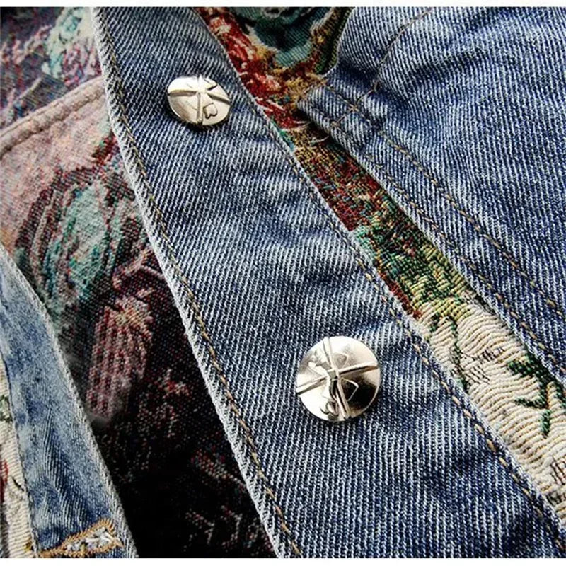 Herrjacka Denim Casual Avslappnad Passform Med Tryckt Design-5
