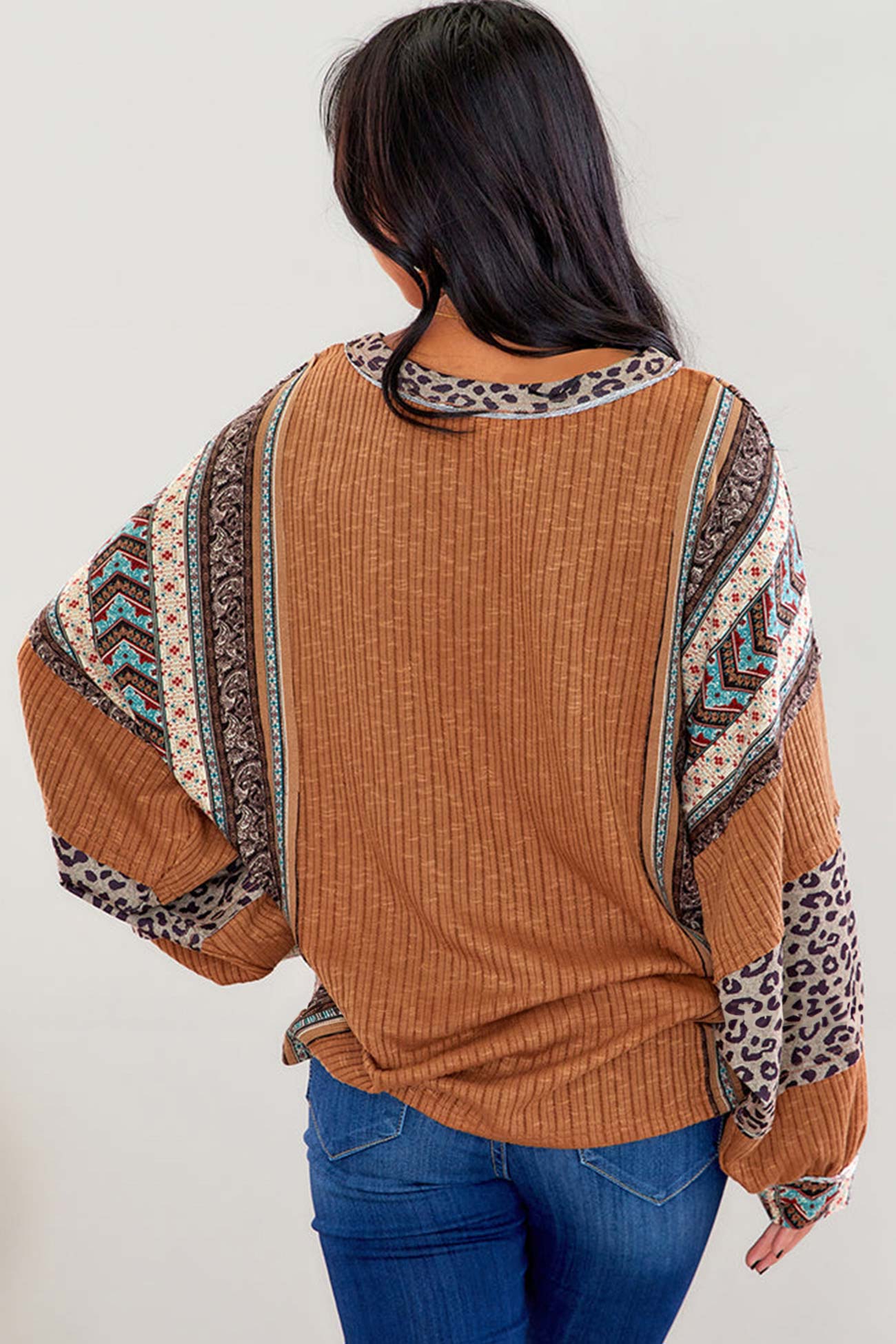 Dam Tröja Randig med Leopardkontrast 100% Bomull-3