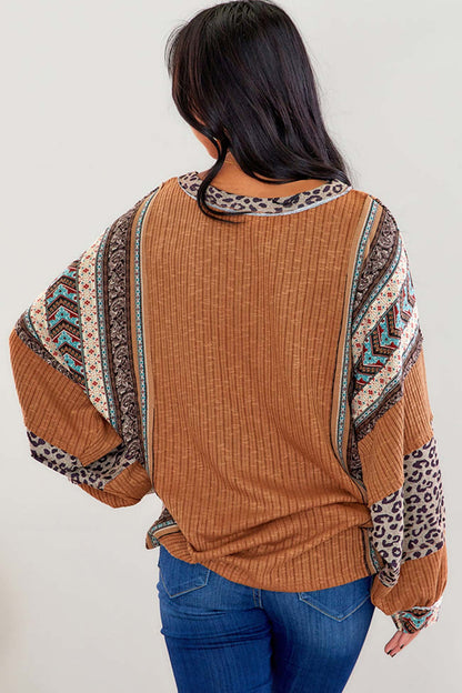 Dam Tröja Randig med Leopardkontrast 100% Bomull-3