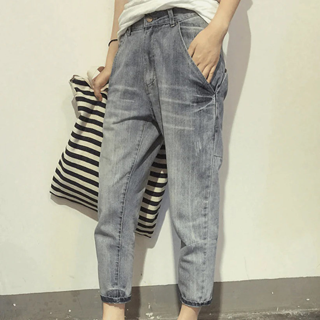 Dam Jeans Hög Midja Bekväma 100% Bomull Klassisk Stil 2