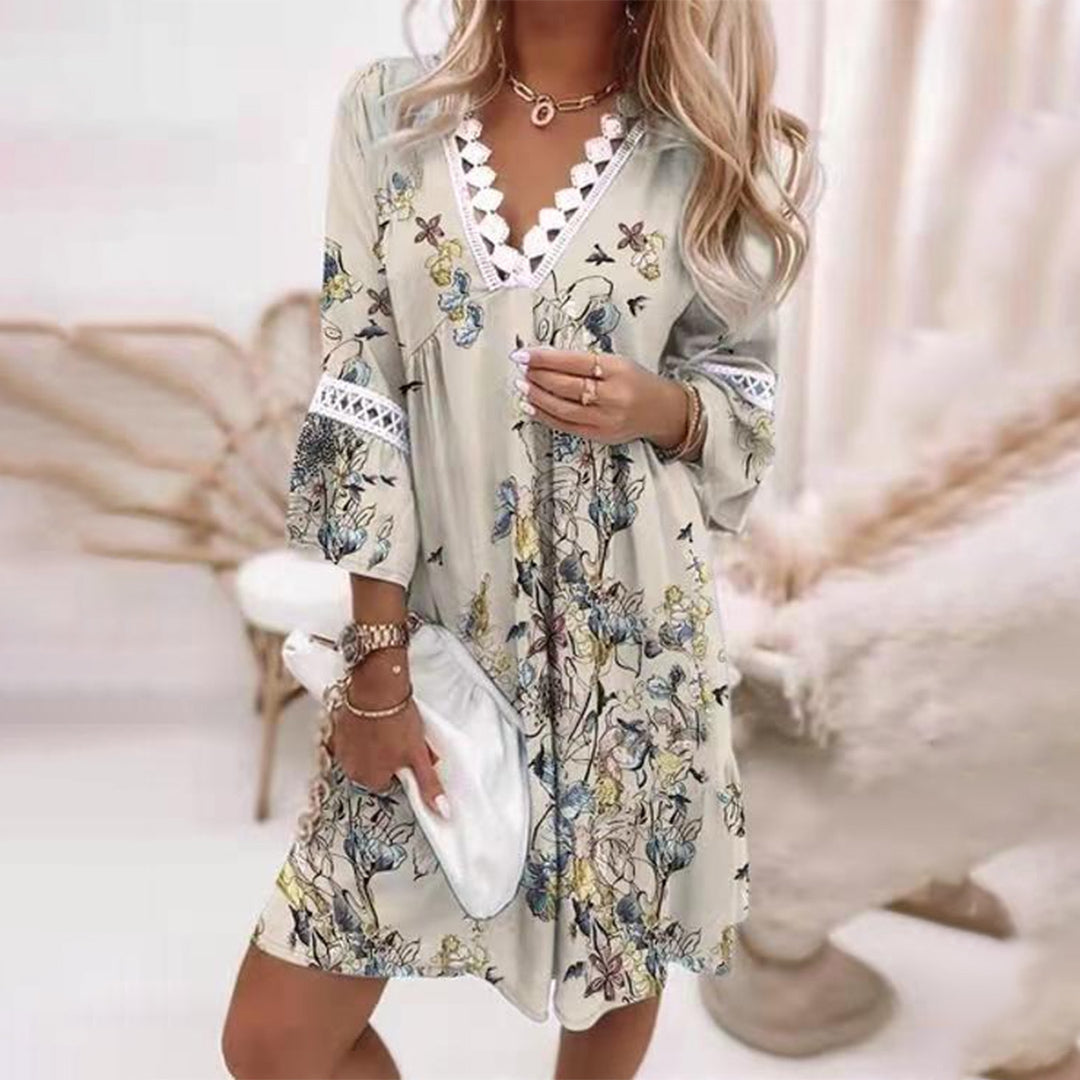Dam Klänning Broderad V-Hals Polyester Elegant Fina Dam Klänningar-4