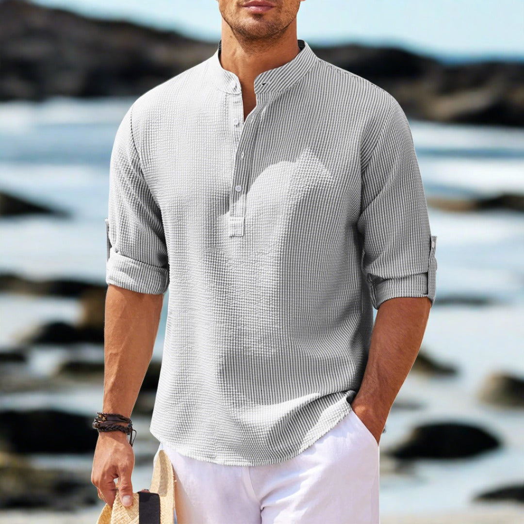 Herrar Polo Skjorta Mandarinkrage Texturmönster Mjuk Andningsbar Tyg-6