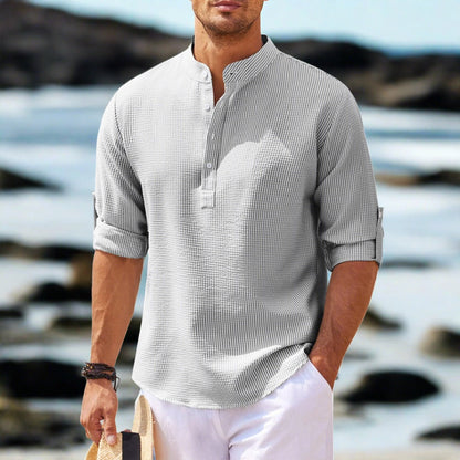 Herrar Polo Skjorta Mandarinkrage Texturmönster Mjuk Andningsbar Tyg-6