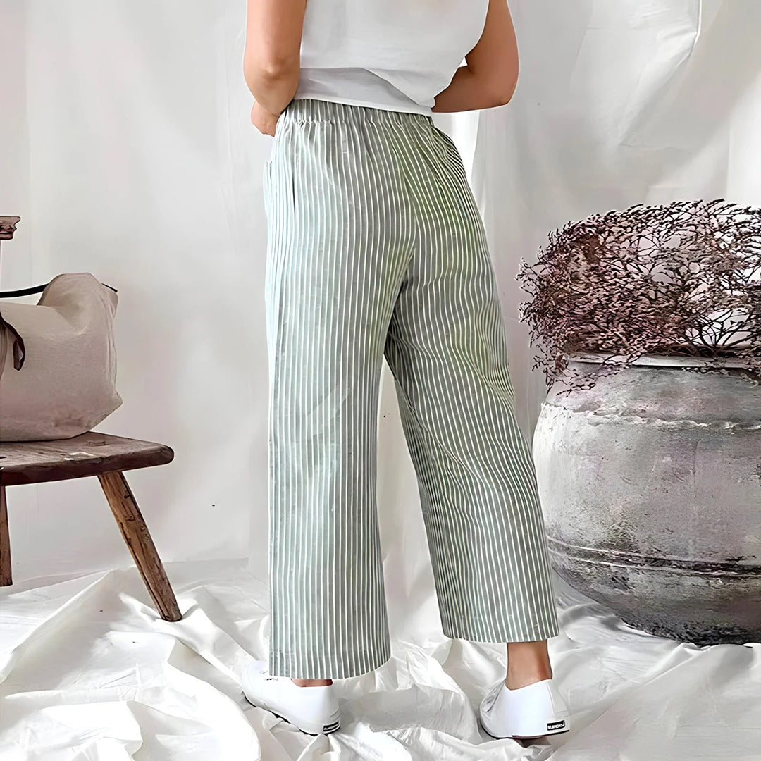 Dam Förkortade Byxor Pinstripe 100% Bomull-4