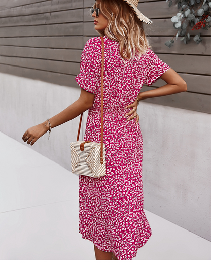 Dam Midi Klänning Blommigt Polyester för Fina Dam Klänningar-2