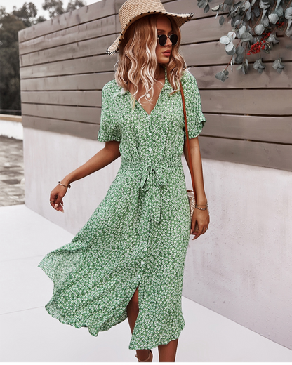 Dam Midi Klänning Blommigt Polyester för Fina Dam Klänningar-6