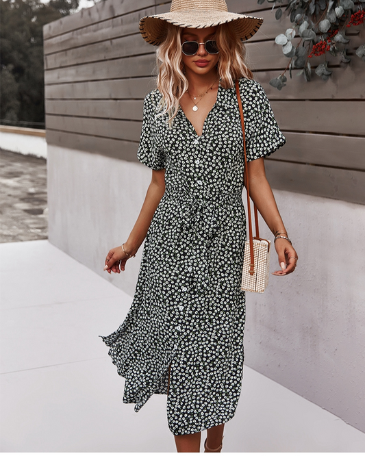 Dam Midi Klänning Blommigt Polyester för Fina Dam Klänningar-1