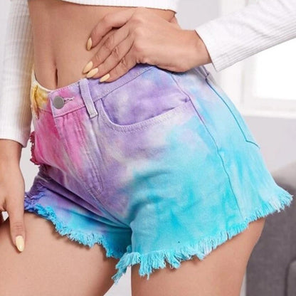 Dam Shorts Färgglada Fransar i Bomull Reguljär Passform-4