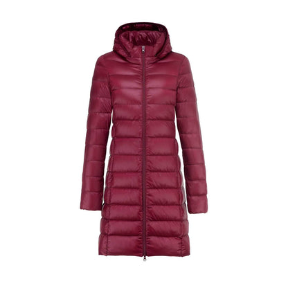 Lång Vinterjacka Dam Med Huva Modern Polyester Design-3