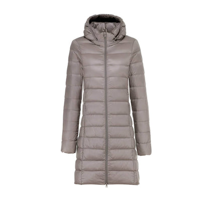 Lång Vinterjacka Dam Med Huva Modern Polyester Design-5