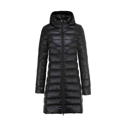 Lång Vinterjacka Dam Med Huva Modern Polyester Design-2