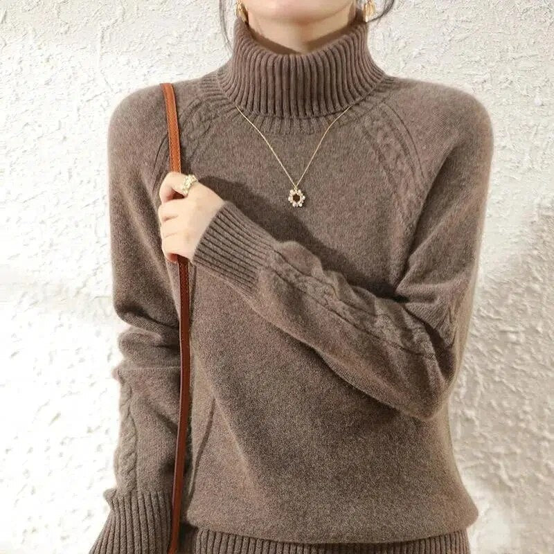 Stickad Dam Tröja Turtleneck Bomull Polyester Casual-1
