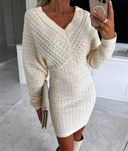 Kvinnors Klänning V-ringning Lång Ärmar Mjuk Stickad 4