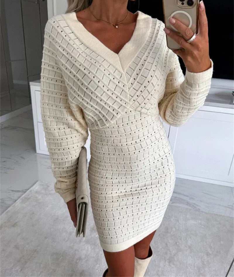 Kvinnors Klänning V-ringning Lång Ärmar Mjuk Stickad 8