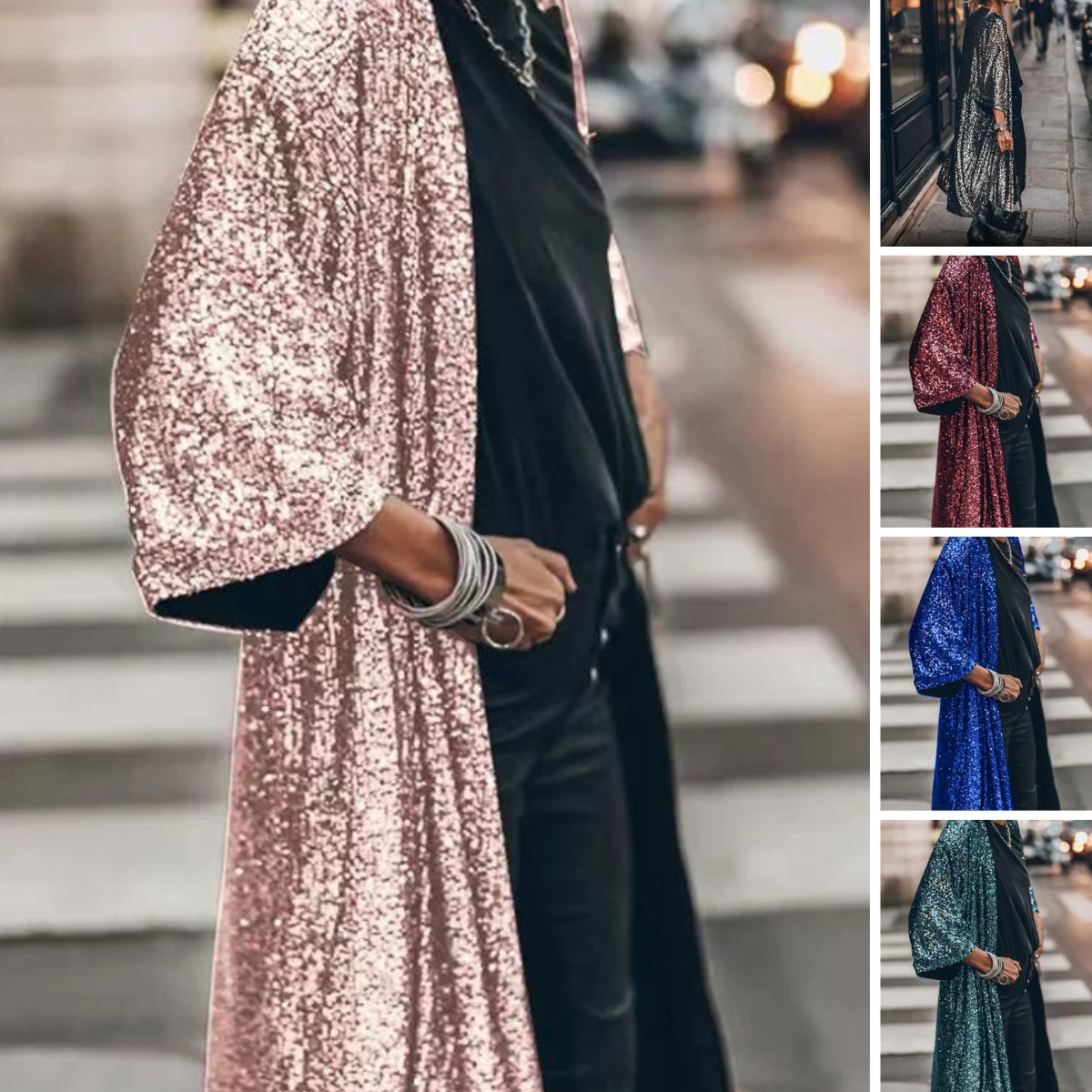 Dam Paljettkardigan Elegant Mjuk Polyester-2