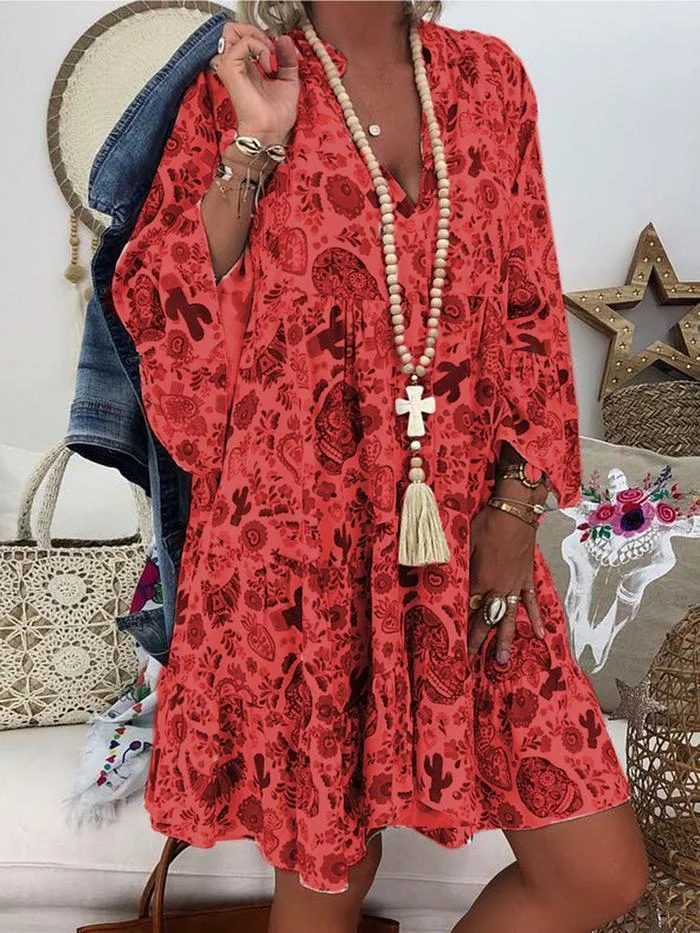 Dam MIDI-klänning med 3/4 ärmar och v-ringning i andningsbart tyg - Fina dam klänningar-6