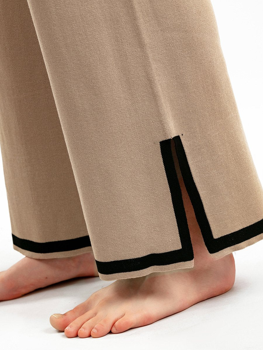 Dam Set Kort Ärmskjorta Vida Byxor Stretchmaterial-3