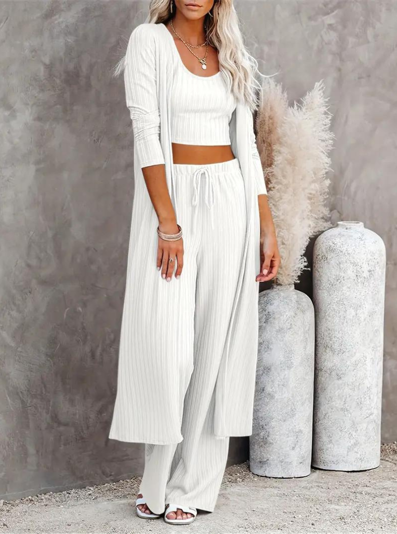 Kvinnors Loungewear Set Mjuk Bomull Tre Delar-5