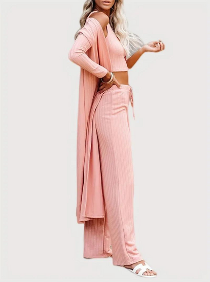 Kvinnors Tredelad Loungesats Ribbad Polyester-2