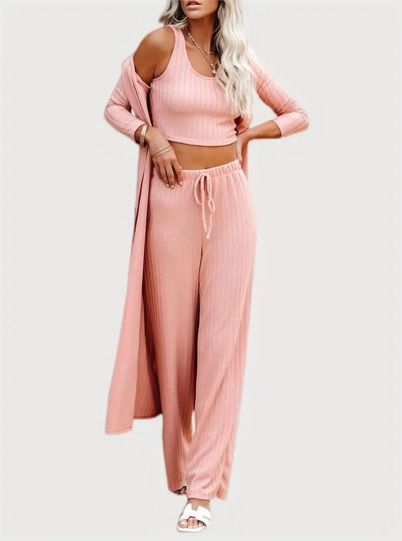 Kvinnors Tredelad Loungesats Ribbad Polyester-3