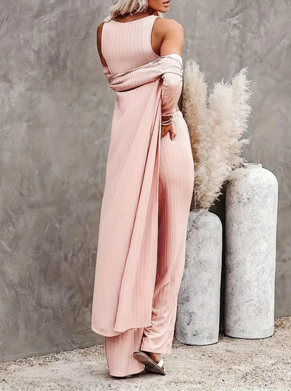 Kvinnors Tredelad Loungesats Ribbad Polyester-5
