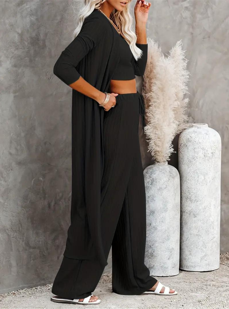 Kvinnors Tredelad Loungesats Ribbad Polyester-6