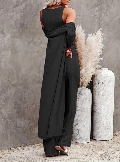 Kvinnors Loungewear Set Mjuk Bomull Tre Delar-4