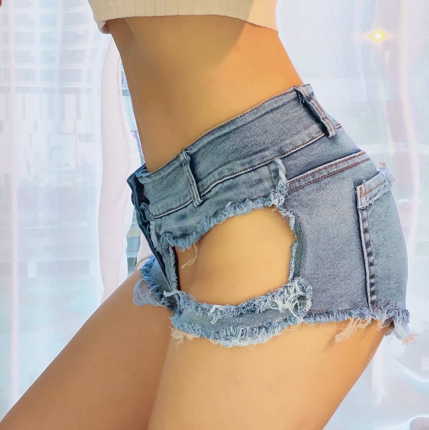 Kvinnors Denim Shorts Låg Midja Tight Passform-3