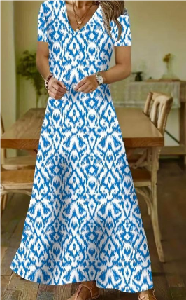 Variant image for Dam Fritidskläder Geometrisk V-hals Korta Ärmar Lätta Tyger-1