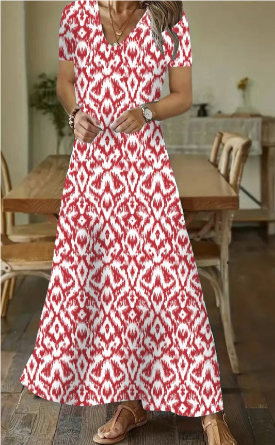 Variant image for Dam Fritidskläder Geometrisk V-hals Korta Ärmar Lätta Tyger-6