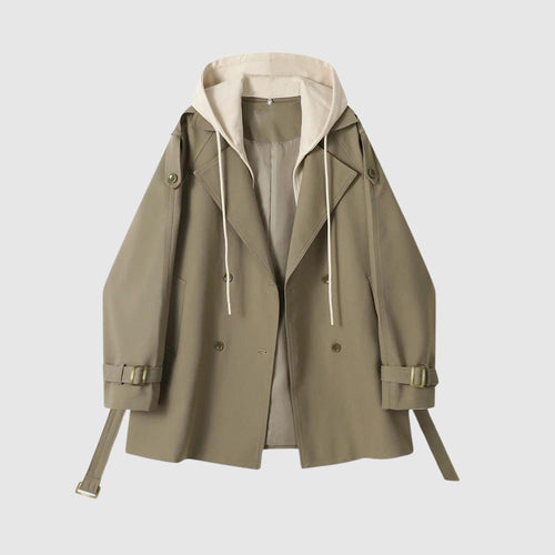 Dam Trenchcoat Flödande Snitt Ull och Bomull-1