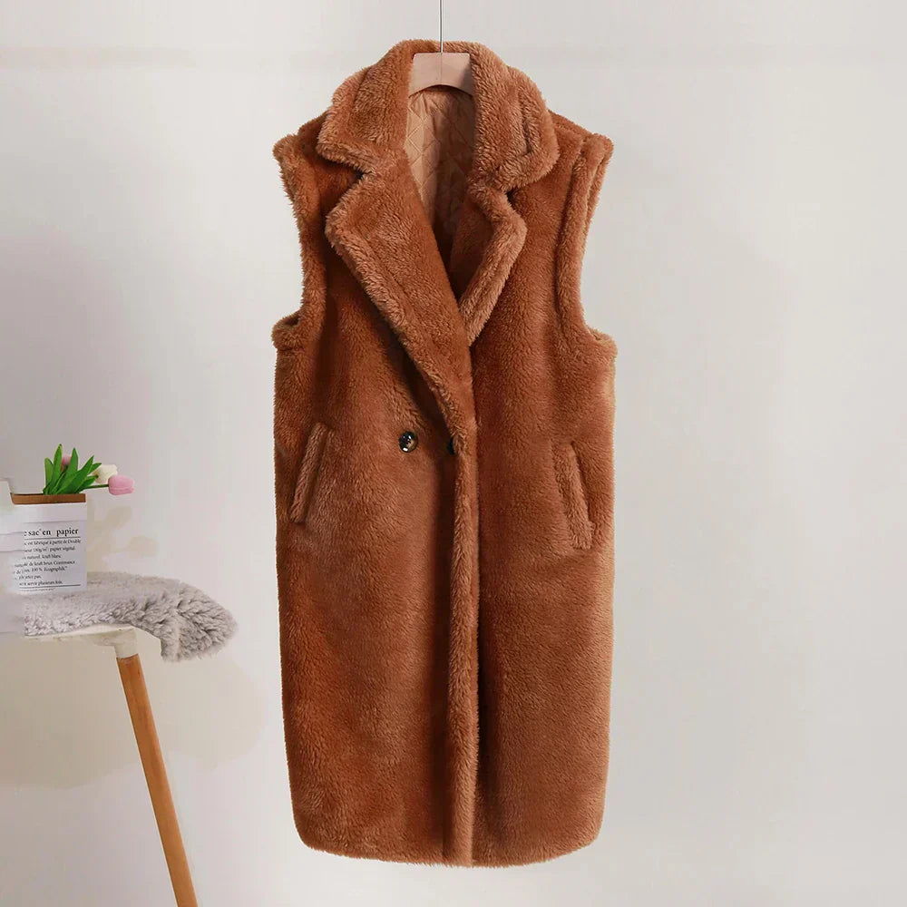 Dam Kappa Teddy Fuskpäls Elegant Vinterkappa-5