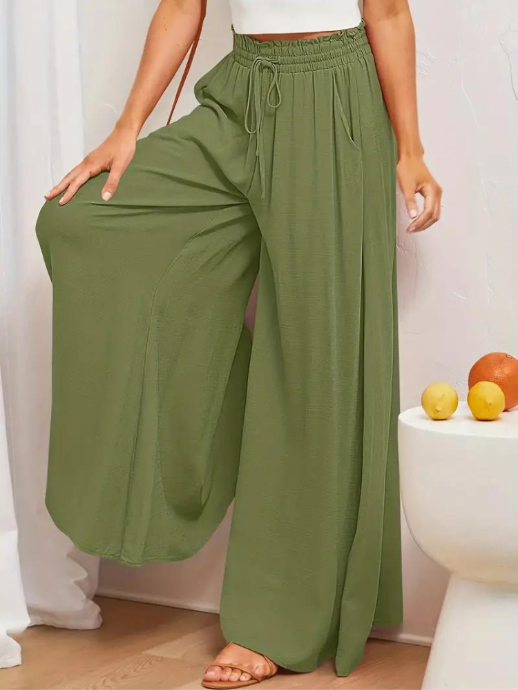 Dam Linnebyxor Hög Midja Avslappnad Polyester-2