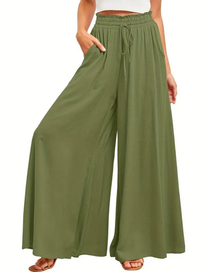 Dam Linnebyxor Hög Midja Avslappnad Polyester-5