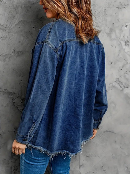 Kvinnor Denimjacka Retro Avslappnad Bomull Viskos Polyester 5