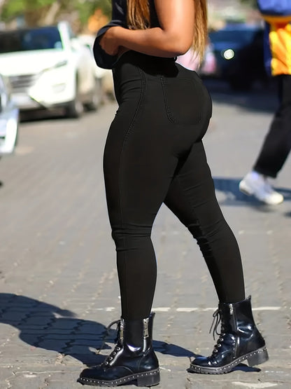 Kvinnor Smala Jeans Hög Midja Stretch Material-4