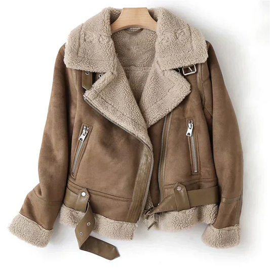 Dam Läderjacka Elegant Sherpa-foder-1