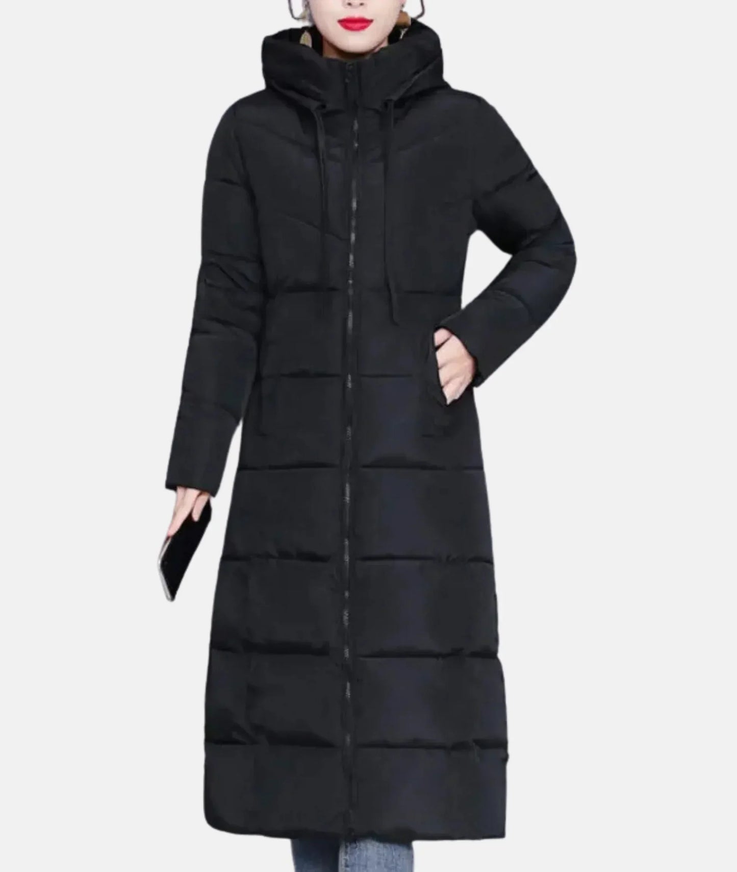 Lång Vinterrock Dam Elegant Huva Hållbar Bomull Polyester-1