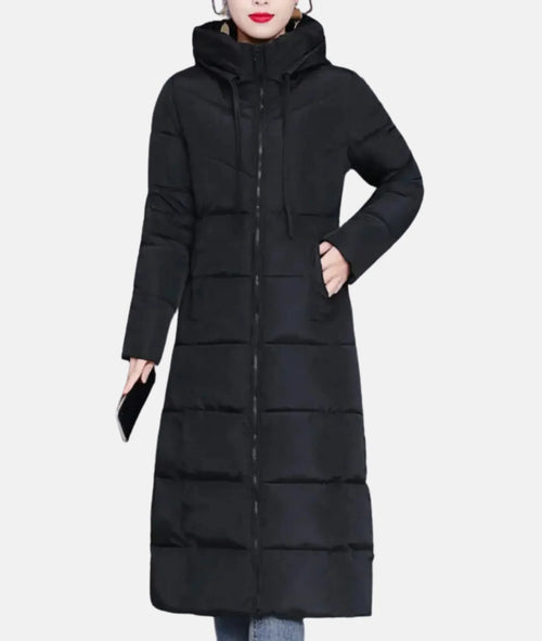 Lång Vinterrock Dam Elegant Huva Hållbar Bomull Polyester-1