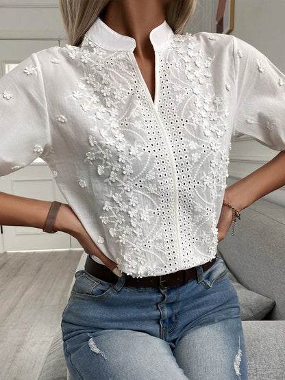Dam Blus V-ringad Elegant Design Högkvalitativt Tyg-4