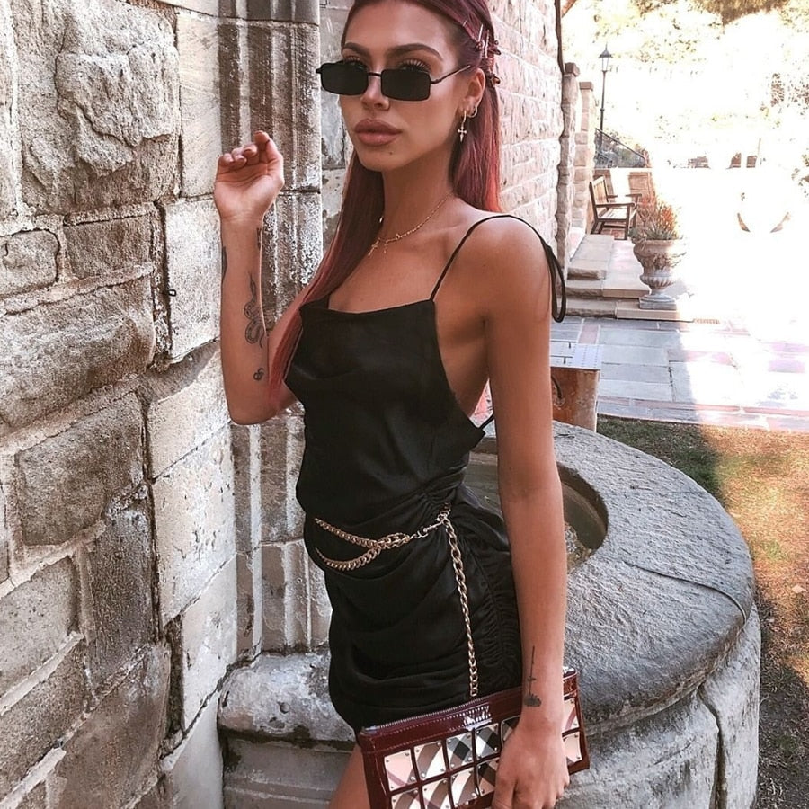 Dam Miniklänning Glittrig Sidosamling Polyester Spandex-4